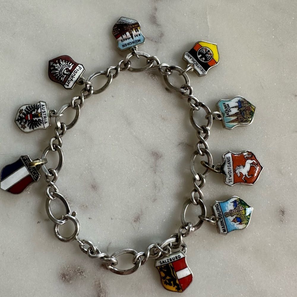 Vintage Sterling Silver Travel Charm Bracelet European City & Country Ch…